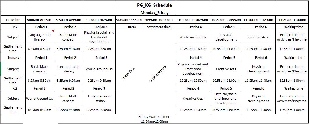 pg schedule